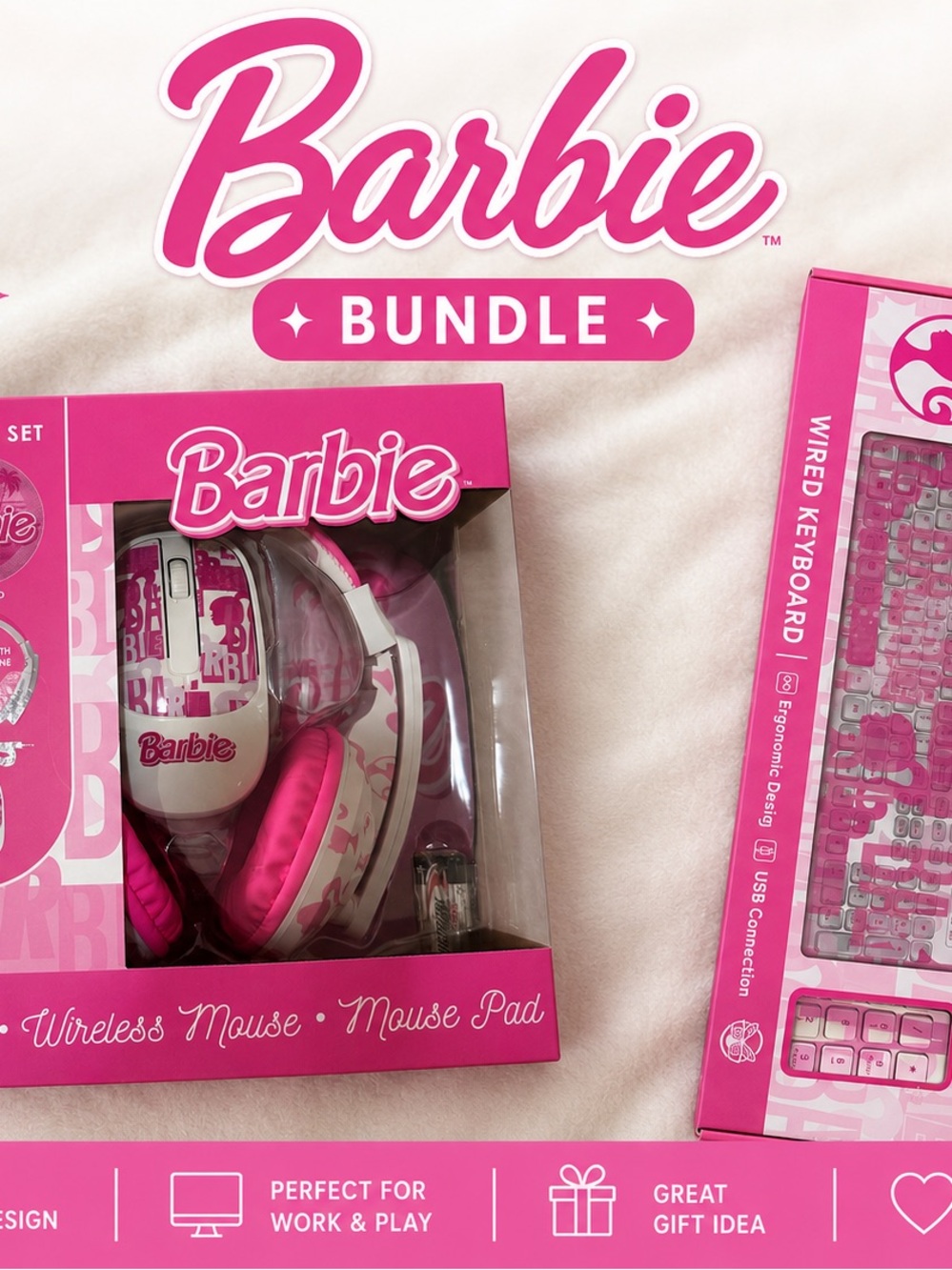 💗 Barbie Tech Bundle — Headset, Wireless Mouse & Wired Keyboard 💗